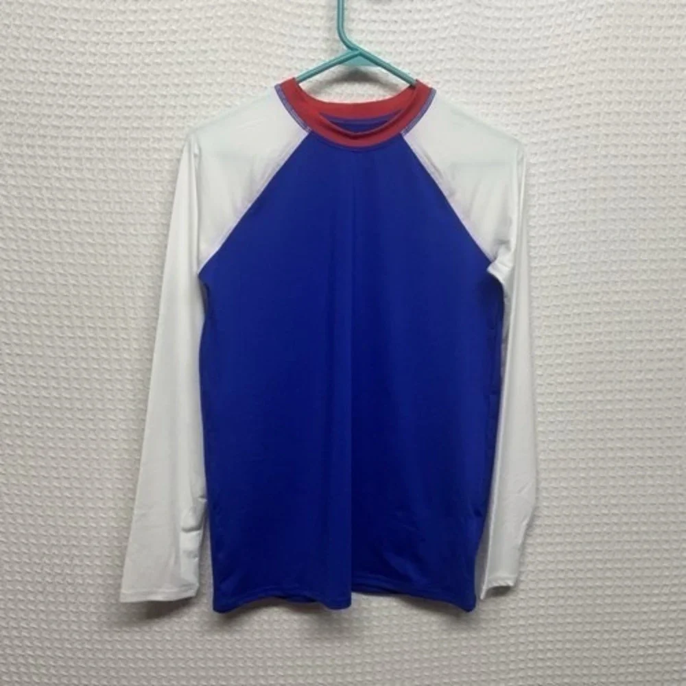 NWOT Lands' End‎ Blue/White Long Sleeve Rash Guard Swim T-Shirt Women XL 14-16